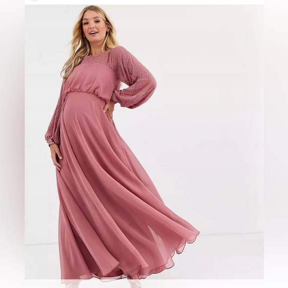 ASOS DESIGN Maternity maxi dress with linear yoke🦜 - Picture 1 of 9